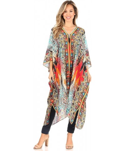 Alvita Women's V Neck Beach Dress Top Caftan Cover up with Rhinestones Am107-multi $23.97 Swimsuits