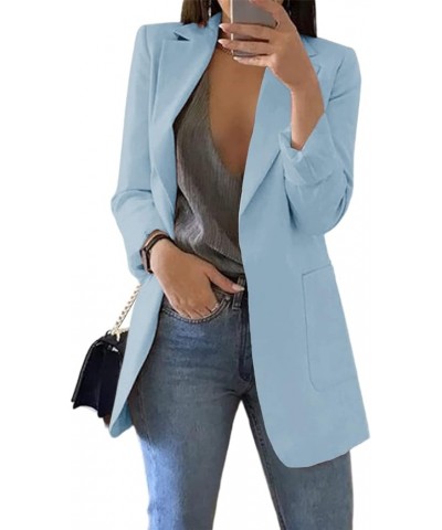 Womens Casual Blazers Open Front Long Sleeve Lapel Collar Work Office Jacket Light Blue $24.36 Blazers