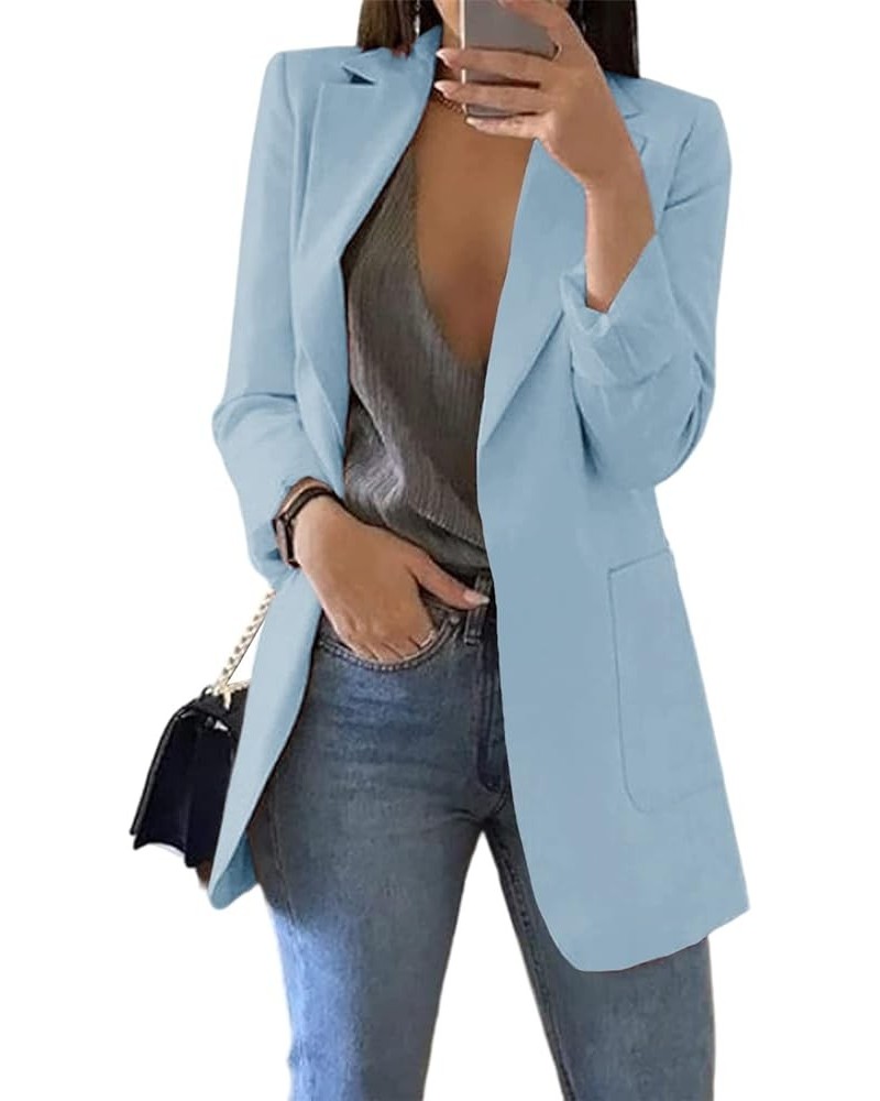 Womens Casual Blazers Open Front Long Sleeve Lapel Collar Work Office Jacket Light Blue $24.36 Blazers