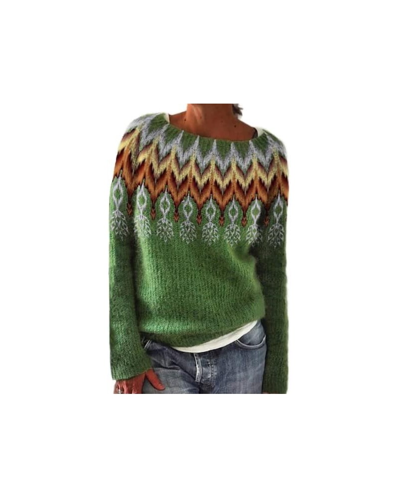 Women's Vintage Long Sleeve Pullover Sweater in Multicolor Polyester with Argyle Knit Design E $14.70 Sweaters