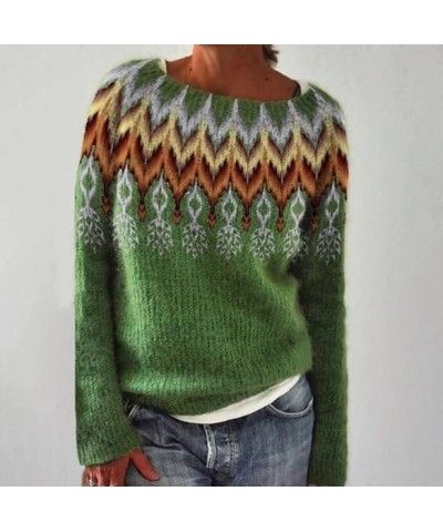 Women's Vintage Long Sleeve Pullover Sweater in Multicolor Polyester with Argyle Knit Design E $14.70 Sweaters