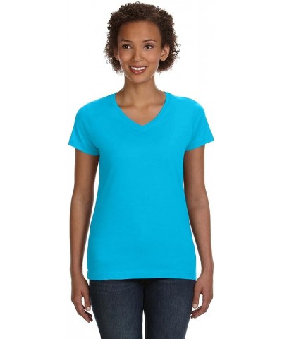 Women's Designer Longer Length Ribbed V-Neck Jersey T-Shirt Aqua $7.52 T-Shirts