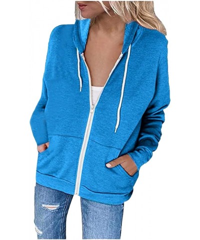 Women's Casual Zip Up Cardigan Hoodies Plus Size Drawstring Sweatshirts Jacket Comfy Warm Tops Pullover for Teen Girls Blue $...