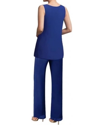 Mother of The Bride Pant Suits with Jacket Chiffon Evening Gowns Pantsuit 3PCs Wedding Guest Outfit Set Dusty-blue $28.20 Suits