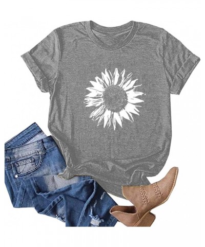 Women's Summer Sunflower T Shirt Flower Graphic Loose Tees Crew Neck Short Sleeve Casual Tops 03-gray $8.25 T-Shirts