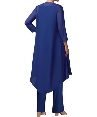 Mother of The Bride Pant Suits with Jacket Chiffon Evening Gowns Pantsuit 3PCs Wedding Guest Outfit Set Dusty-blue $28.20 Suits