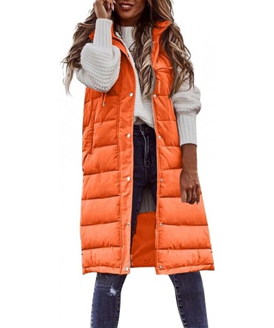 Long Vest For Women Sleeveless Plus Size Zip Up Hoodie Quilted Fleece Jacket Fashion Winter Coats 4orange $9.35 Vests