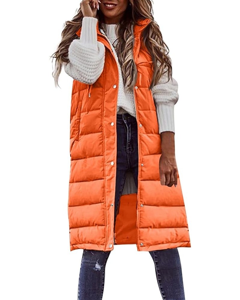 Long Vest For Women Sleeveless Plus Size Zip Up Hoodie Quilted Fleece Jacket Fashion Winter Coats 4orange $9.35 Vests