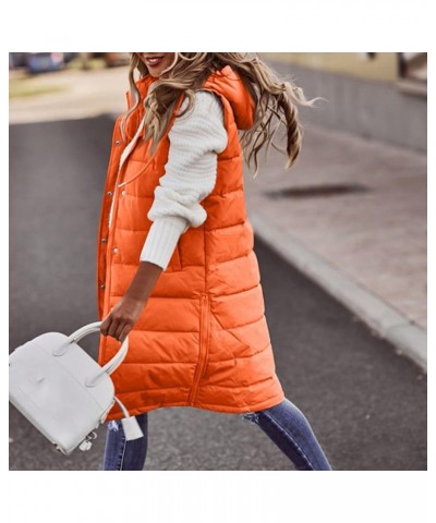 Long Vest For Women Sleeveless Plus Size Zip Up Hoodie Quilted Fleece Jacket Fashion Winter Coats 4orange $9.35 Vests