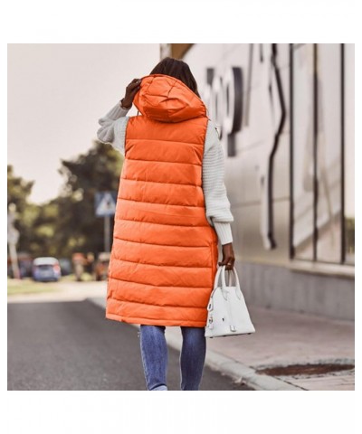 Long Vest For Women Sleeveless Plus Size Zip Up Hoodie Quilted Fleece Jacket Fashion Winter Coats 4orange $9.35 Vests