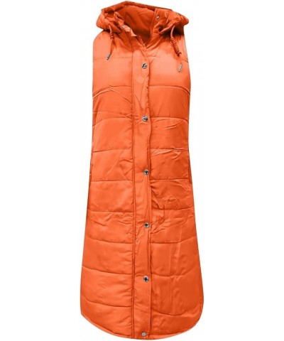 Long Vest For Women Sleeveless Plus Size Zip Up Hoodie Quilted Fleece Jacket Fashion Winter Coats 4orange $9.35 Vests