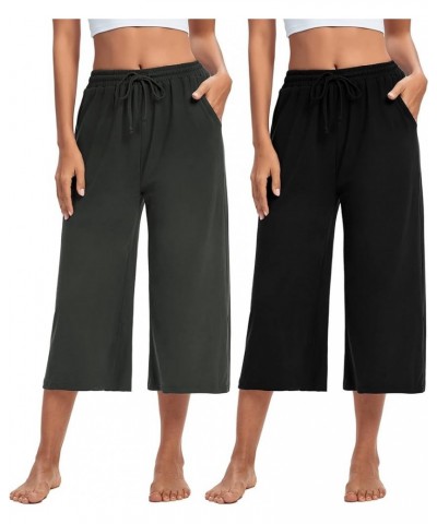 Womens Capri Yoga Pants Wide Leg Drawstring Lounge Pants Loose Comfy Workout Capris Sweatpants with Pockets Capri-black/Dark ...