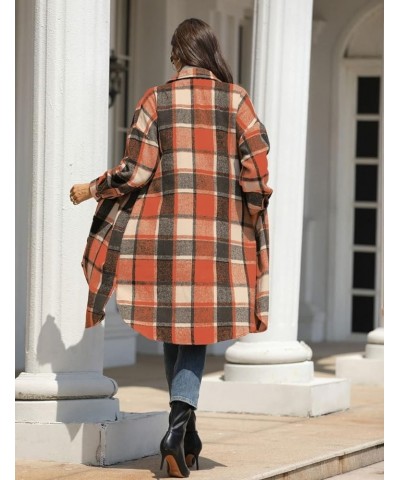 Women’s Long Plaid Shacket Wool Blend Button Down Shirt Jacket Coat with Pockets Orange $17.10 Coats