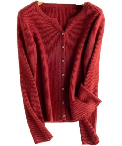 Solid Open Front Knitted Cardigan Cashmere Sweater for Women Cherry Red1 $33.60 Sweaters