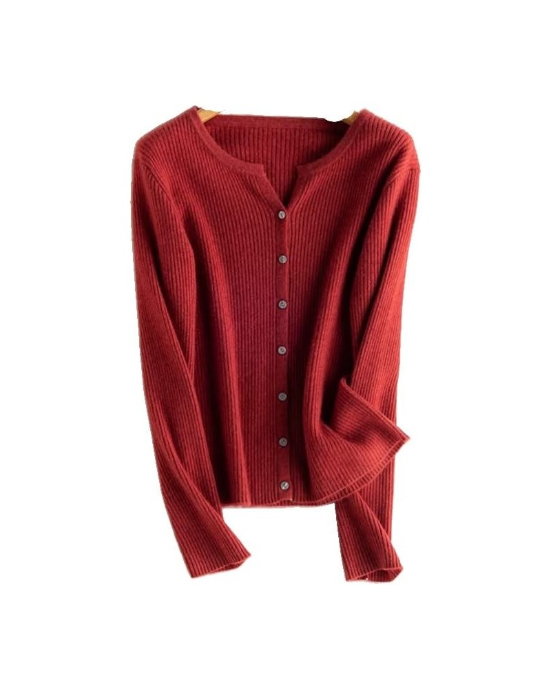 Solid Open Front Knitted Cardigan Cashmere Sweater for Women Cherry Red1 $33.60 Sweaters