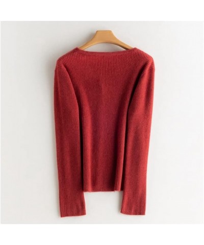 Solid Open Front Knitted Cardigan Cashmere Sweater for Women Cherry Red1 $33.60 Sweaters