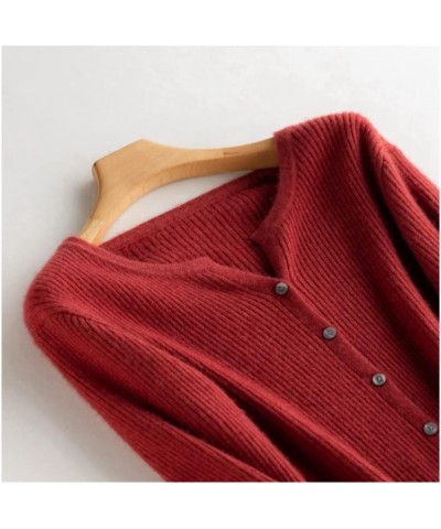 Solid Open Front Knitted Cardigan Cashmere Sweater for Women Cherry Red1 $33.60 Sweaters