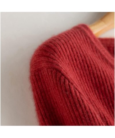 Solid Open Front Knitted Cardigan Cashmere Sweater for Women Cherry Red1 $33.60 Sweaters