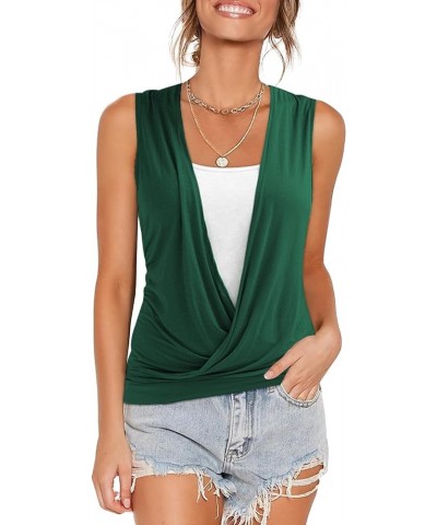 Womens Summer Casual Sleeveless Hide Belly Fat Banded Bottom Wrap Tops T-Shirts Dark Green $13.69 Tanks