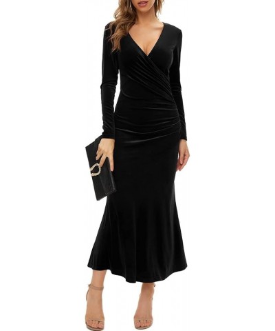 Women's Sexy V Neck Long Sleeve Wedding Guest Dress, Pleated Wrap Hipster Bodycon Dresses, Cocktail Dresses 000-black $14.40 ...