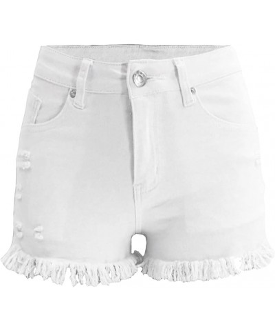 Distressed Short Jeans For Women Sexy Mid Waist Summer Stretchy Jean Shorts Raw Frayed Hem Cut Off Ripped Denim Shorts White ...