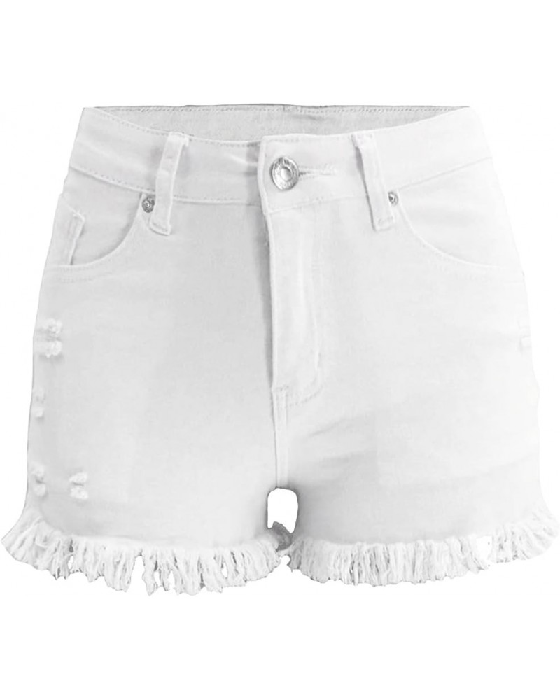 Distressed Short Jeans For Women Sexy Mid Waist Summer Stretchy Jean Shorts Raw Frayed Hem Cut Off Ripped Denim Shorts White ...