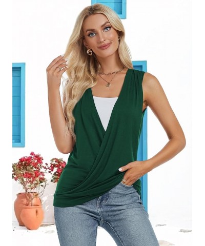 Womens Summer Casual Sleeveless Hide Belly Fat Banded Bottom Wrap Tops T-Shirts Dark Green $13.69 Tanks