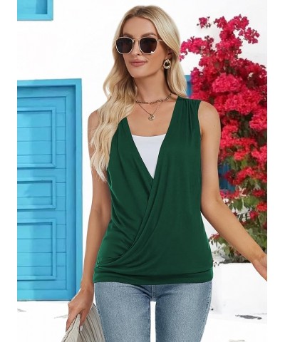 Womens Summer Casual Sleeveless Hide Belly Fat Banded Bottom Wrap Tops T-Shirts Dark Green $13.69 Tanks