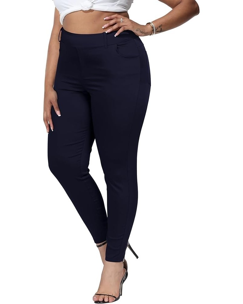 Womens Plus Size Skinny Pants Stretchy Pull On Slim Fit High Waisted Casual Pant with Pockets Dark Blue-719 $20.51 Pants