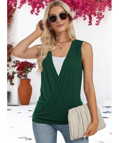 Womens Summer Casual Sleeveless Hide Belly Fat Banded Bottom Wrap Tops T-Shirts Dark Green $13.69 Tanks