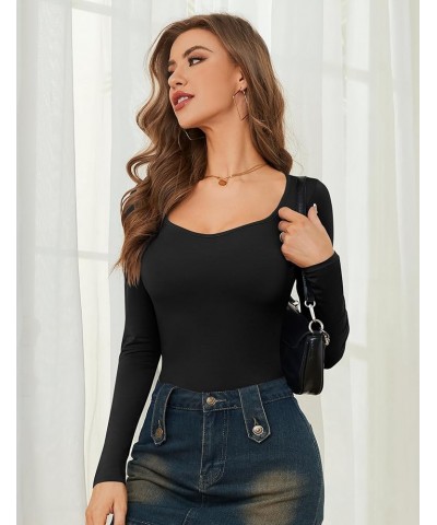 Long Sleeve Fitted Tops for Women Going Out Outfits Cute Tight Basic Tees Shirt XL Black+white $13.94 T-Shirts