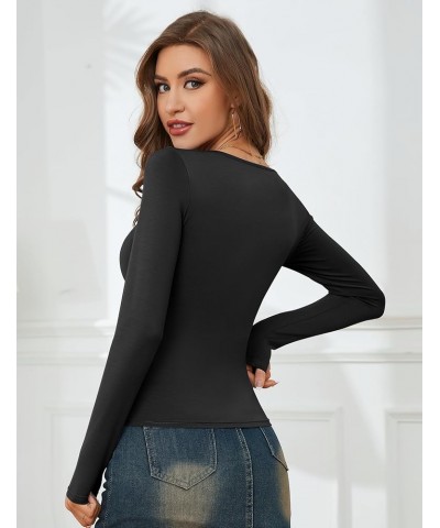 Long Sleeve Fitted Tops for Women Going Out Outfits Cute Tight Basic Tees Shirt XL Black+white $13.94 T-Shirts