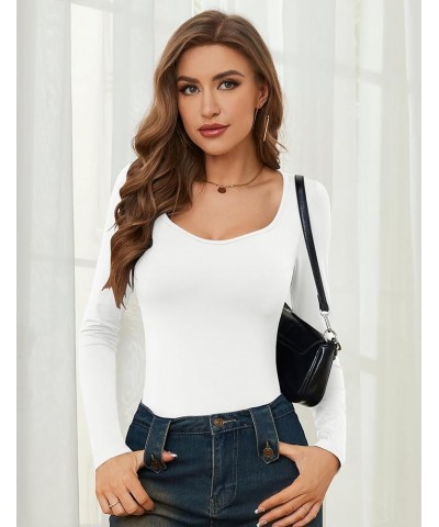 Long Sleeve Fitted Tops for Women Going Out Outfits Cute Tight Basic Tees Shirt XL Black+white $13.94 T-Shirts