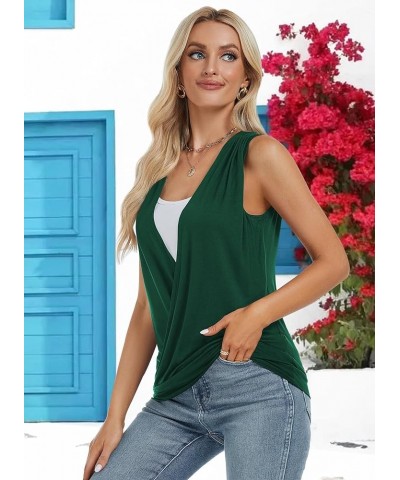 Womens Summer Casual Sleeveless Hide Belly Fat Banded Bottom Wrap Tops T-Shirts Dark Green $13.69 Tanks