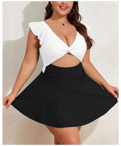 Women Plus Size Ruffle One Piece Skirt Swimsuit V Neck Cutout Swimdress Tummy Control Twist Front Bathing Suits White,black $...