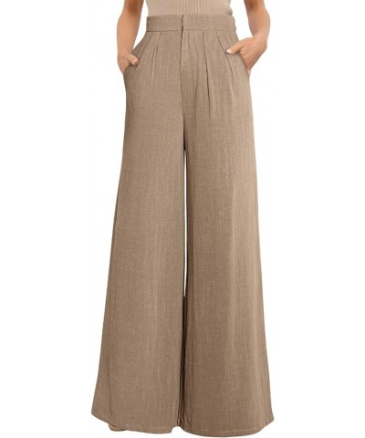 Women's Wide Leg Linen Pants Dressy Casual Elastic High Waisted Palazzo Pants Loose Flowy Trousers with Pockets B Khaki $10.7...