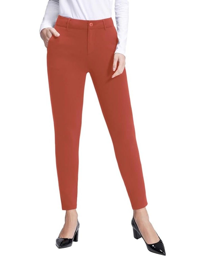 Womens Stretchy Work Pants Slim Fit Yoga Dress Pants Casual with Zipper Pockets Long 31" Inseam Coral Red $18.86 Activewear