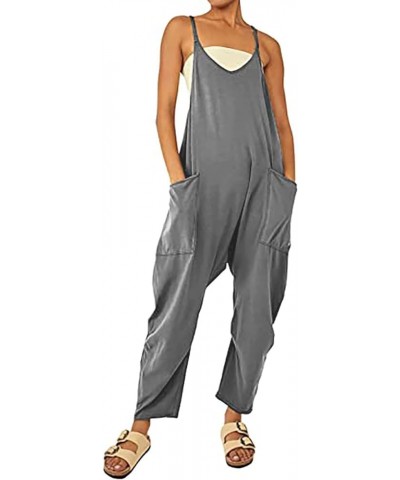 Women's Casual Sleeveless Jumpsuits Fashion Overalls Adjustable Spaghetti Straps Romper with Pockets Grey $17.26 Overalls