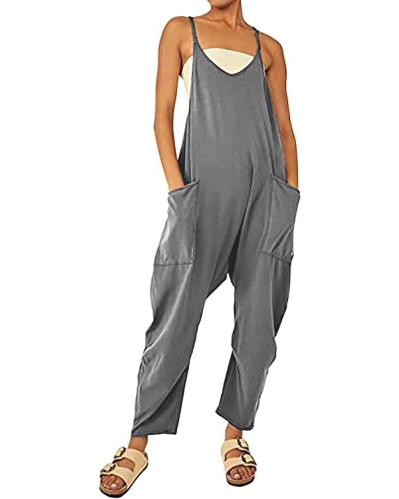 Women's Casual Sleeveless Jumpsuits Fashion Overalls Adjustable Spaghetti Straps Romper with Pockets Grey $17.26 Overalls