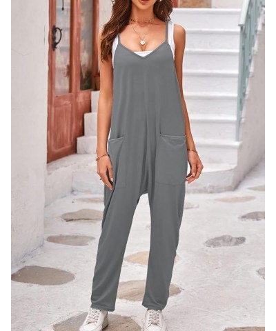 Women's Casual Sleeveless Jumpsuits Fashion Overalls Adjustable Spaghetti Straps Romper with Pockets Grey $17.26 Overalls