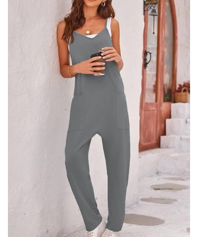 Women's Casual Sleeveless Jumpsuits Fashion Overalls Adjustable Spaghetti Straps Romper with Pockets Grey $17.26 Overalls