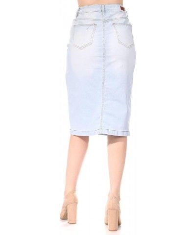 Womens Plus/Juniors Mid Waist Below Knee Length Denim Skirt in Pencil Silhouette Light Indigo (79006) $16.80 Skirts