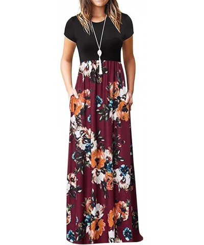 Maxi Dresses for Women 2023 Casual Plus Size Floral Print Empire Waist Long Dress Short Sleeve Dress with Pockets A 10 $7.27 ...