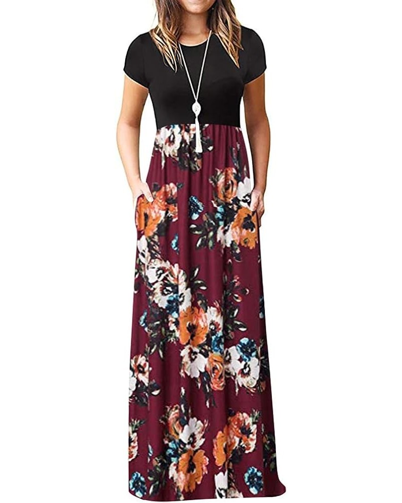 Maxi Dresses for Women 2023 Casual Plus Size Floral Print Empire Waist Long Dress Short Sleeve Dress with Pockets A 10 $7.27 ...