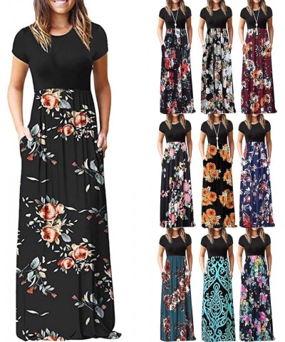 Maxi Dresses for Women 2023 Casual Plus Size Floral Print Empire Waist Long Dress Short Sleeve Dress with Pockets A 10 $7.27 ...