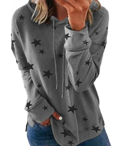 Women's Casual Star Print Hoodie Sweatshirt Fall Long Sleeve Pullover Tops Teen Girl Loose Comfy Hoodies Y2K Clothes Dark Gra...