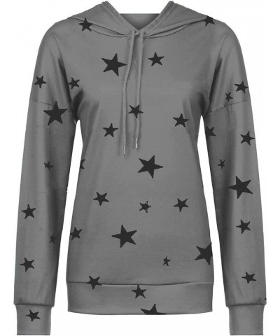 Women's Casual Star Print Hoodie Sweatshirt Fall Long Sleeve Pullover Tops Teen Girl Loose Comfy Hoodies Y2K Clothes Dark Gra...