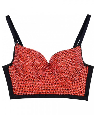 Women's Rhinestone Diamond Push up Bustier Crop Top Sexy Punk Corset Bra Red $26.95 Others