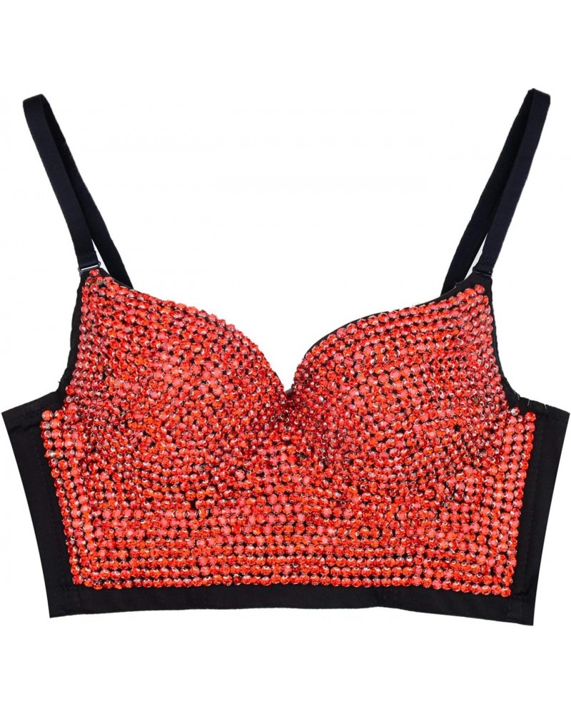 Women's Rhinestone Diamond Push up Bustier Crop Top Sexy Punk Corset Bra Red $26.95 Others