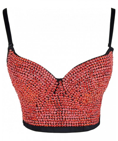 Women's Rhinestone Diamond Push up Bustier Crop Top Sexy Punk Corset Bra Red $26.95 Others